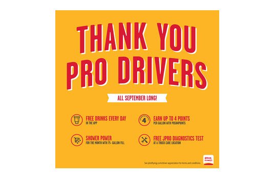 Pilot Company Thanks Professional Drivers all September with Free Drinks and Deals